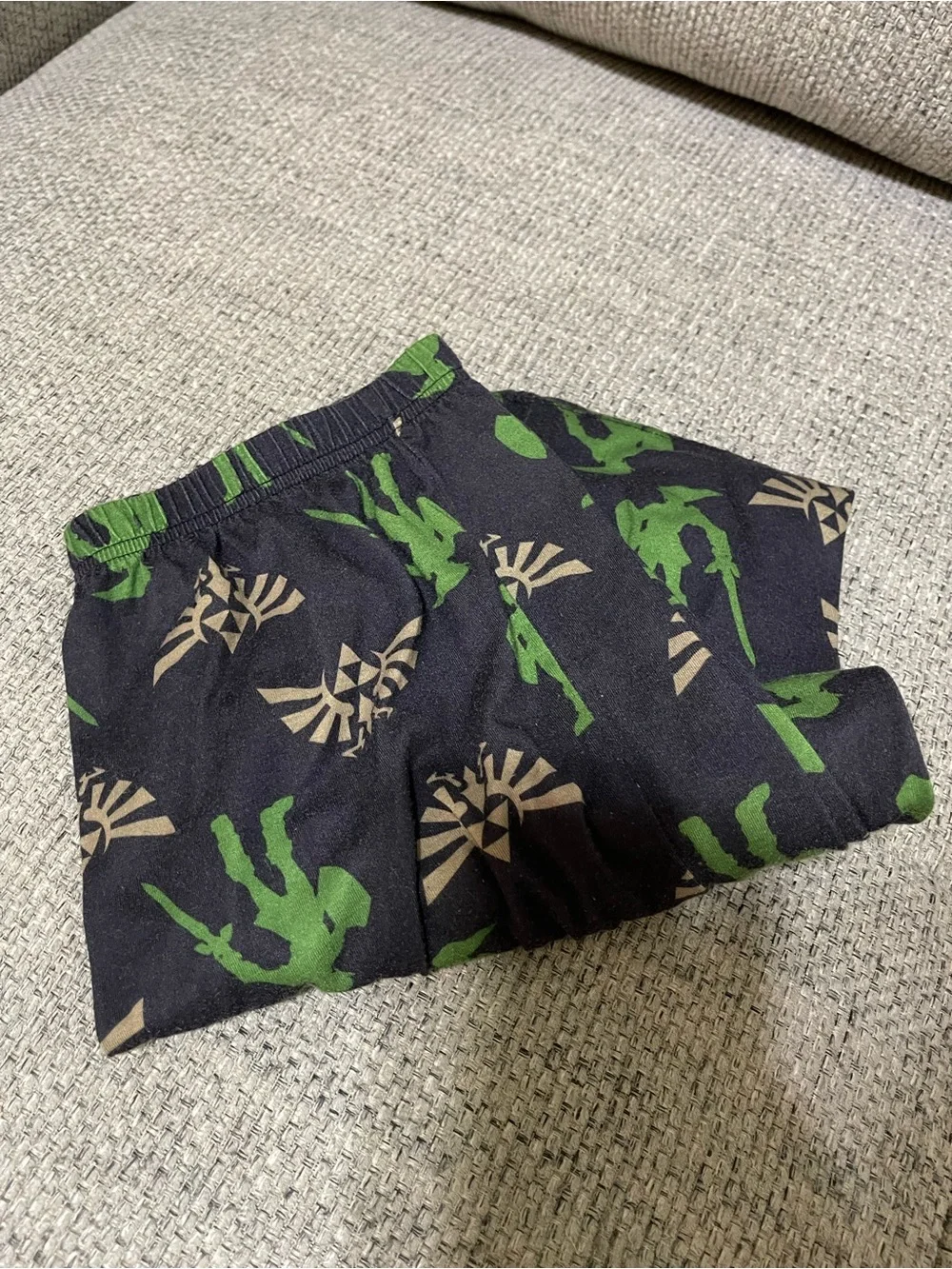 Black pajama Pants with Green Zelda Print